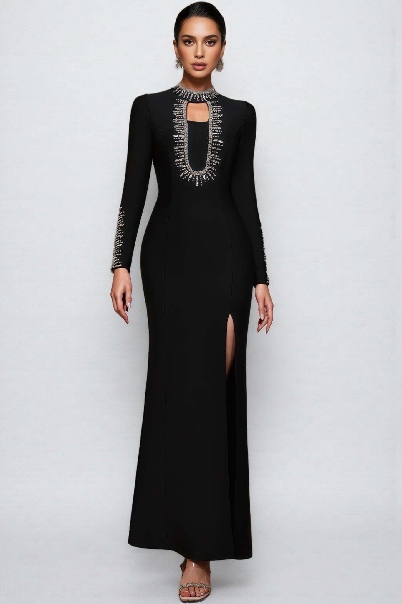 Nyred Black Sequined High Split Maxi Dress