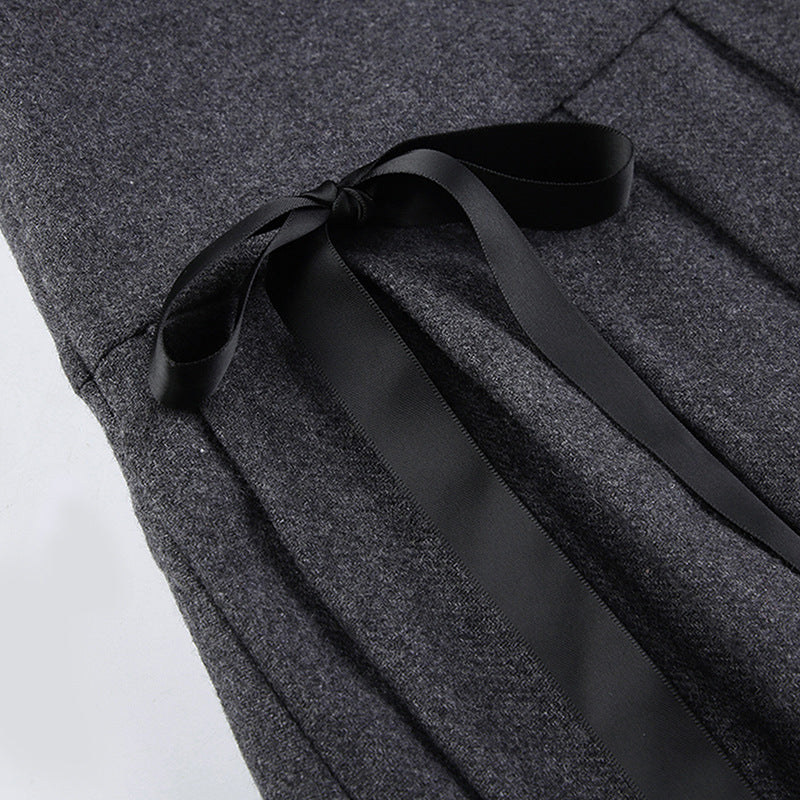 Pleated bowknot contrast high rise A line mini skirt