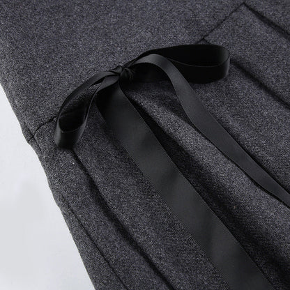 Pleated bowknot contrast high rise A line mini skirt