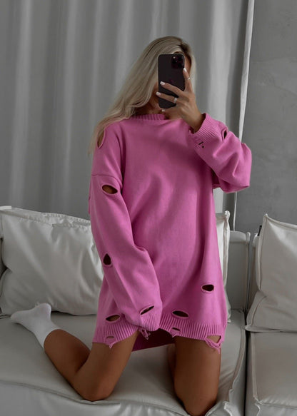 Bold Distressed Oversized Knit Sweater