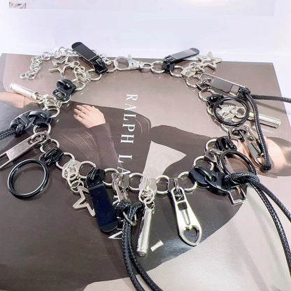 Zip o ring patchwork star choker necklace