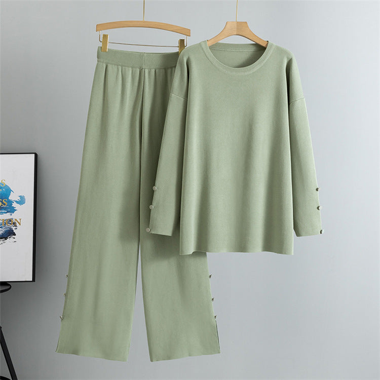 Green – Knit Split Hem Sweater Two Piece Set