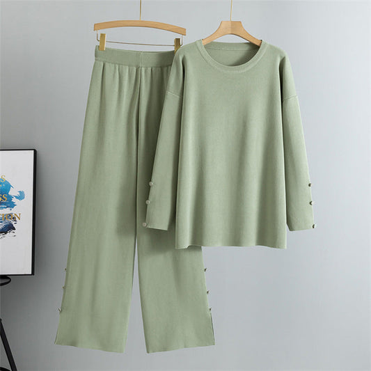 Green – Knit Split Hem Sweater Two Piece Set