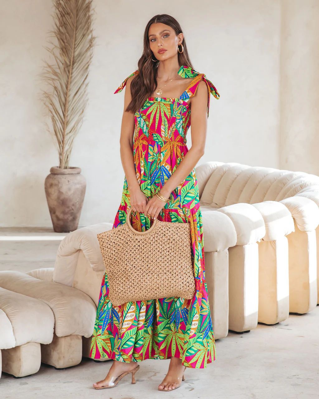 Elegant Printed Backless Cami Dress