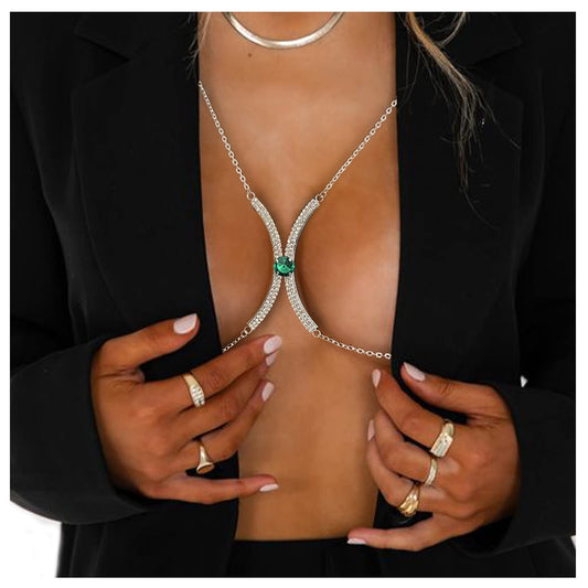 Sexy Minimalist Full Rhinestone Gem Chest Body Chain
