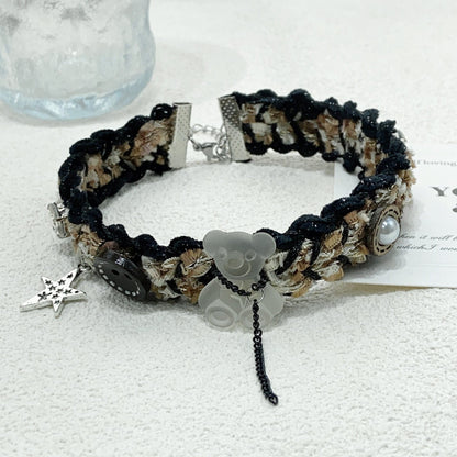 Button bear decor contrast necklace
