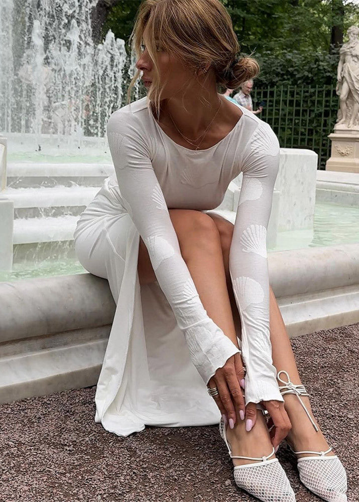 Shellwave - Open Back Maxi Dress with Bell Sleeves