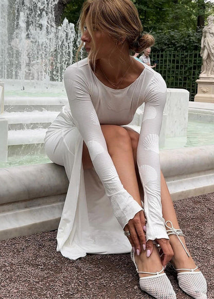 Shellwave - Open Back Maxi Dress with Bell Sleeves