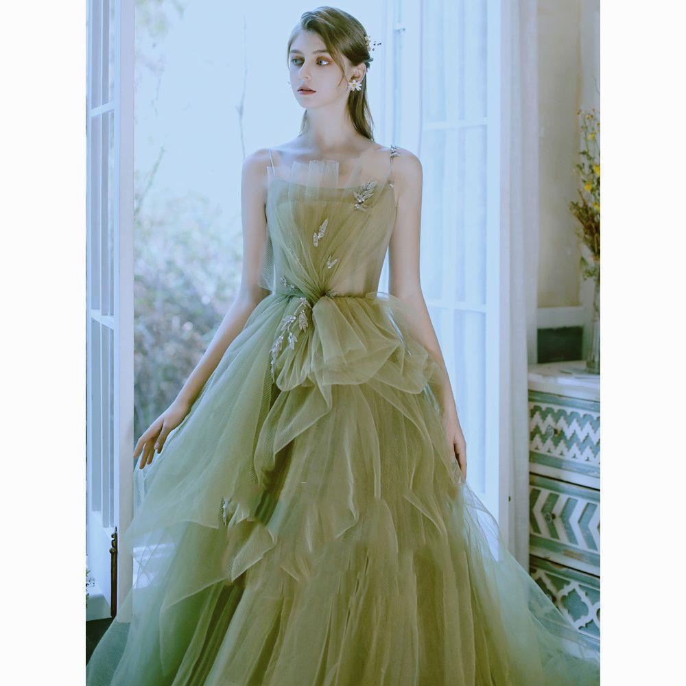 Green Forest-Inspired Graduation Dress Elegant Host Dress