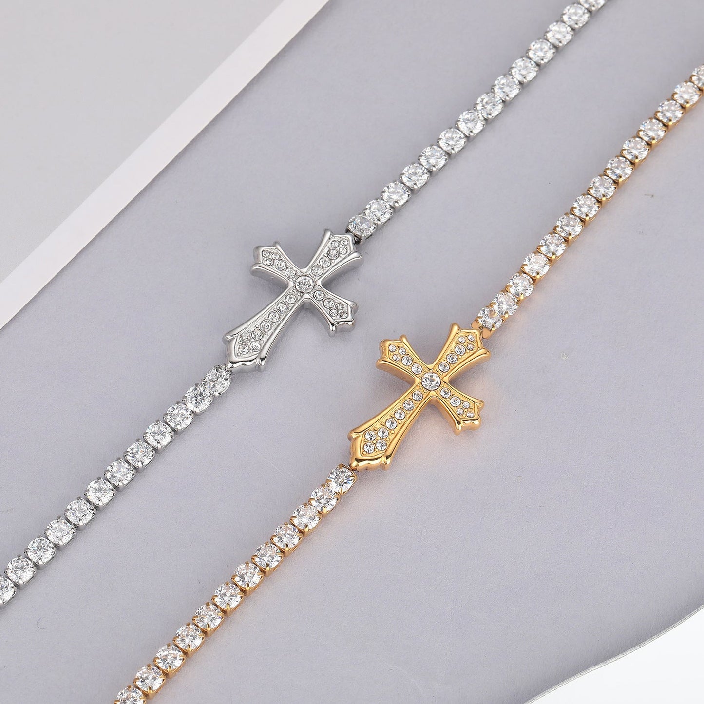 Sparkly Full Zircon Cross Titanium Steel Fadeless Chain Bracelet