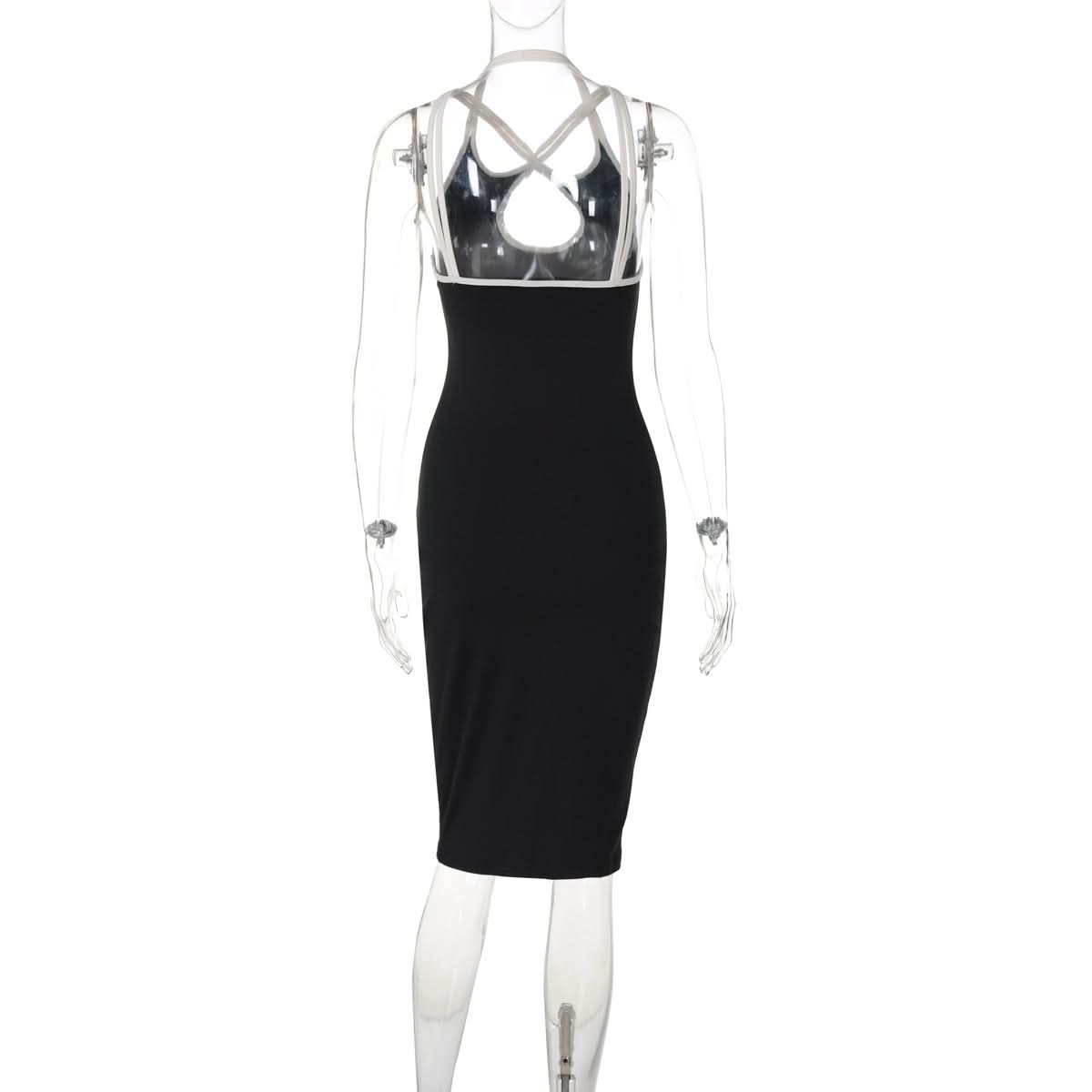Cross front halter hollow out backless cut out midi dress