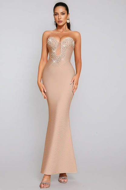 Iuana Sleeveless Beaded Bandage Maxi Dress