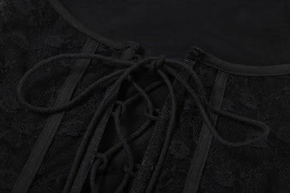 Ruffle mesh corset lace up mini dress