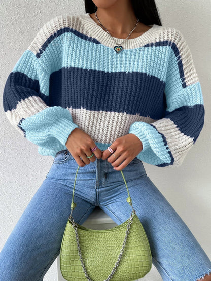| Women’s Striped Knit Pullover Sweater