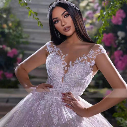 Strapless Lace Long Train Wedding Dress