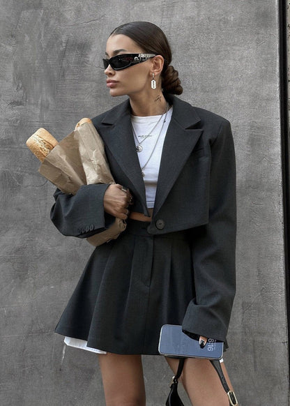 Cropped Blazer and Skater Skirt Set - Modern Sophistication