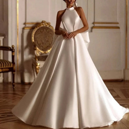 Satin Slit Halter Neck Wedding Dress