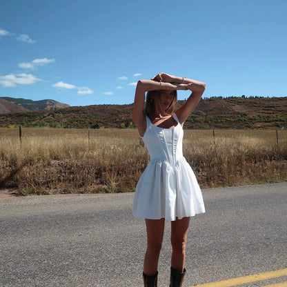 White – Waist-Cinching Camisole Slim Dress