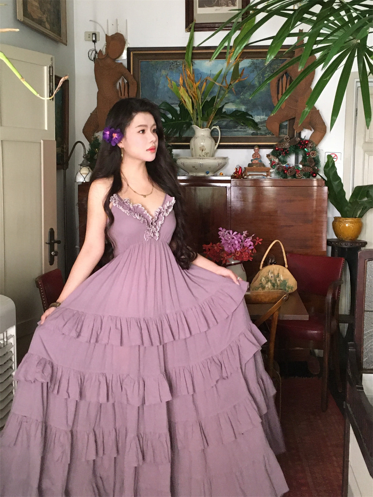 Purple Cotton Tiered Dress Dreamy Vintage-Inspired Summer Look