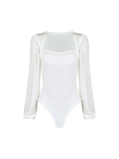 Patchwork Mesh Long Sleeve Bodysuit