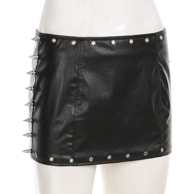 PU leather rivet mini skirt