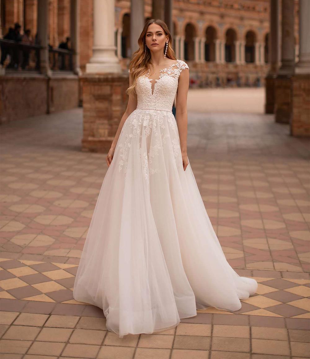 Halter Backless Sheer Tulle Wedding Dress