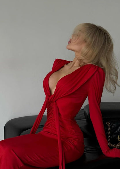 Aurora - Plunge Front Ruched Maxi Dress