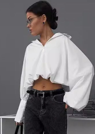 Aria - Cropped Balloon-Sleeve Shirt