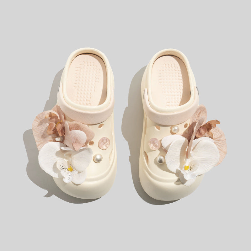 Women's Stylish Clogs With Floral Accessories And Beads