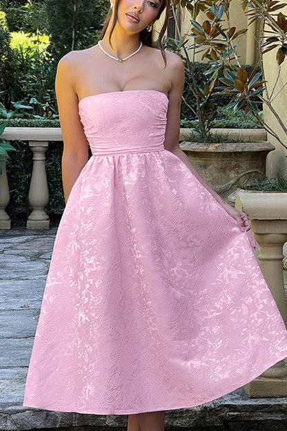 Jacquard Fabric Strapless Open Back Elegant Slim Midi Dress