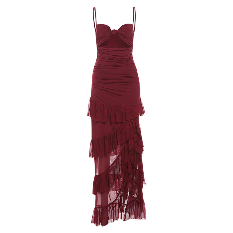 Hollow Out Cutout Side Slit Backless Gauzy Sling