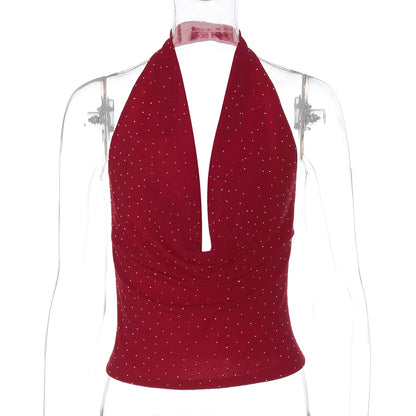 Avelynn Rhinestone Halter Crop Top