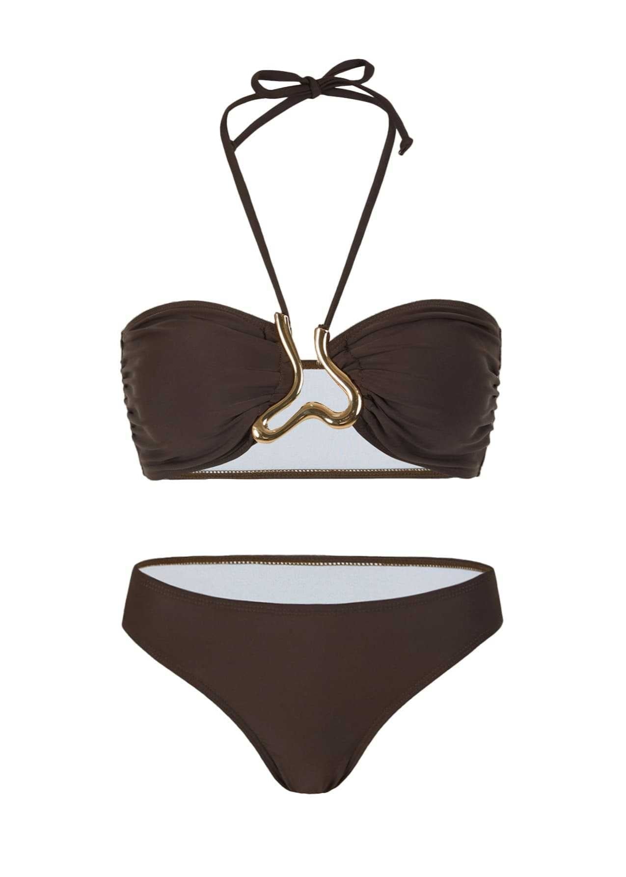 Isla - Three-Piece Bronze Halter Bikini & Skirt Set