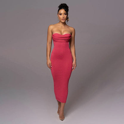 Cowl neck off shoulder ruched slit cami midi dress