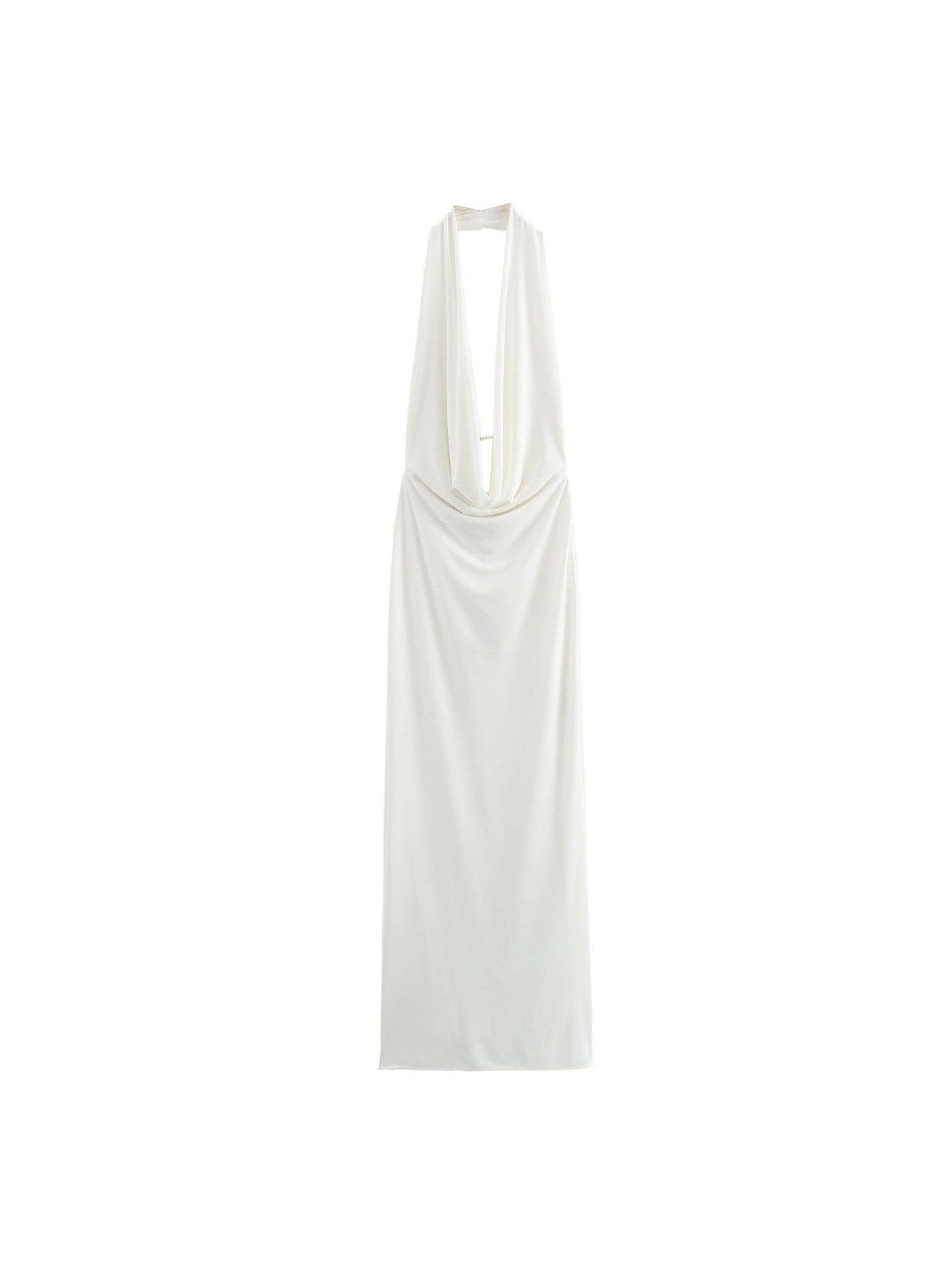 Backless Deep Neck Pleated Maxi Dress