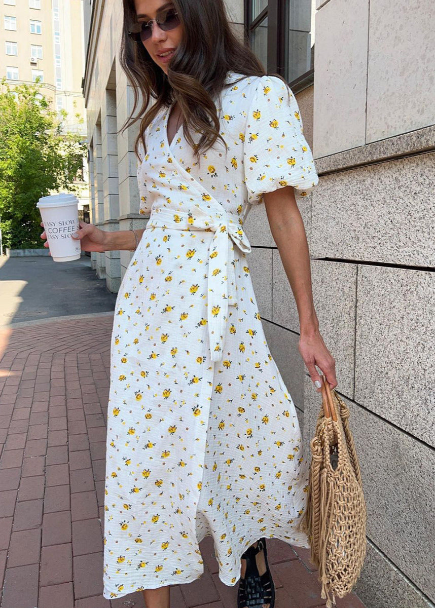 Maribel – Floral Puff Sleeve Wrap Dress