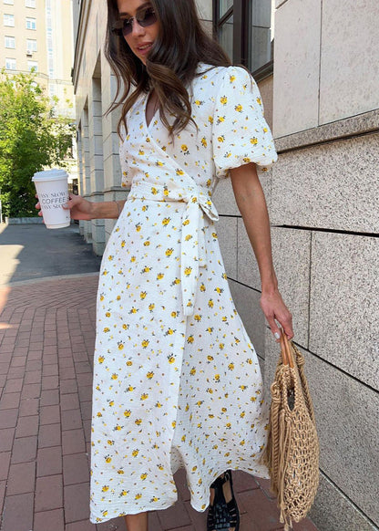 Maribel – Floral Puff Sleeve Wrap Dress