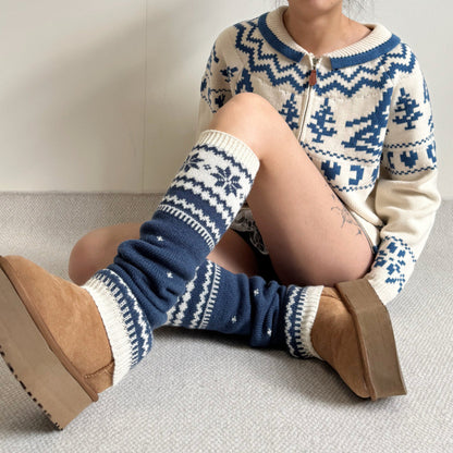 Snowflake Red Knit Warm Slouchy Leg Warmers