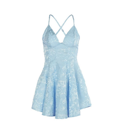 V neck print cross back cami mini dress