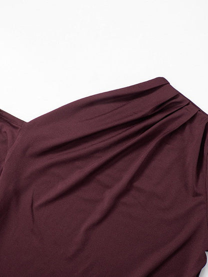 Burgundy One Shoulder High Waist Dress Asymmetric Dress