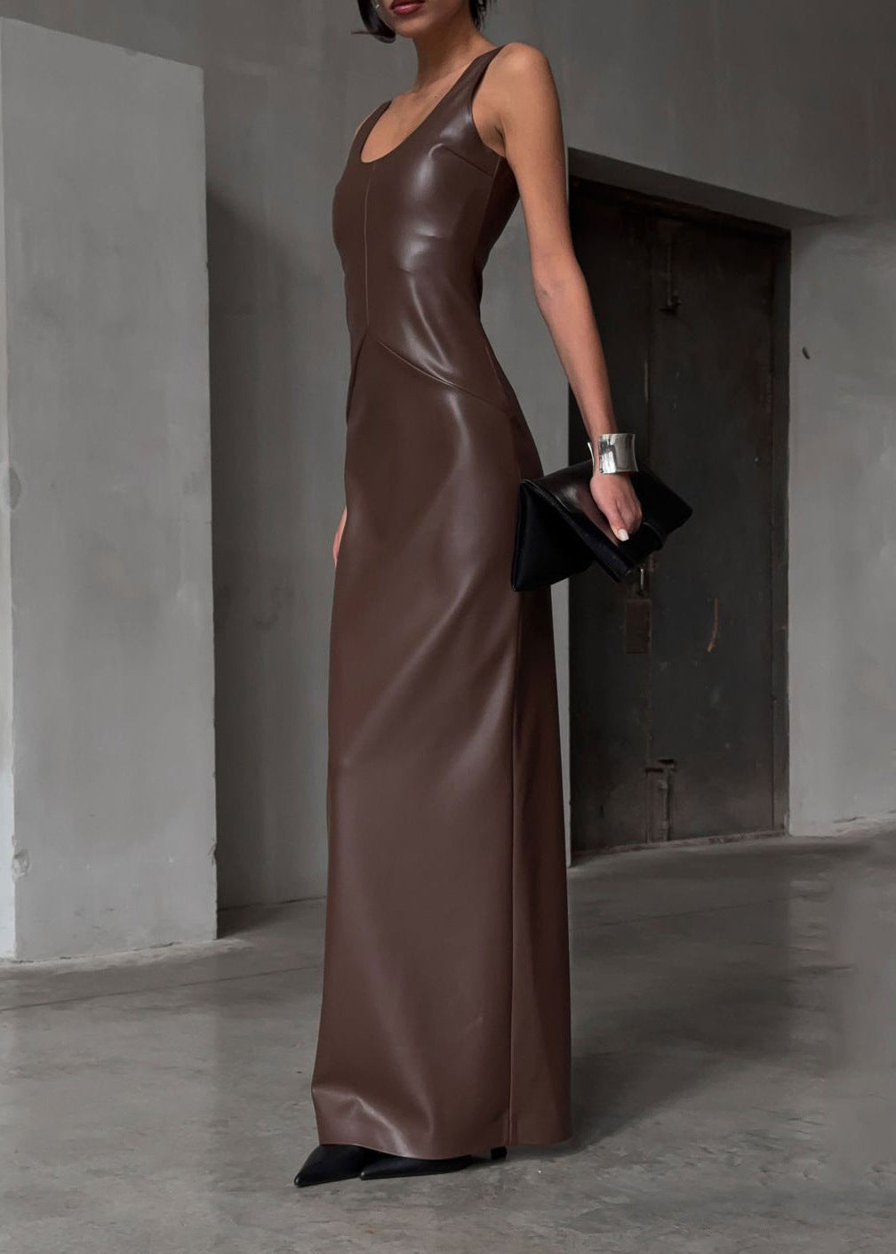 Mocha Faux Leather Maxi Dress