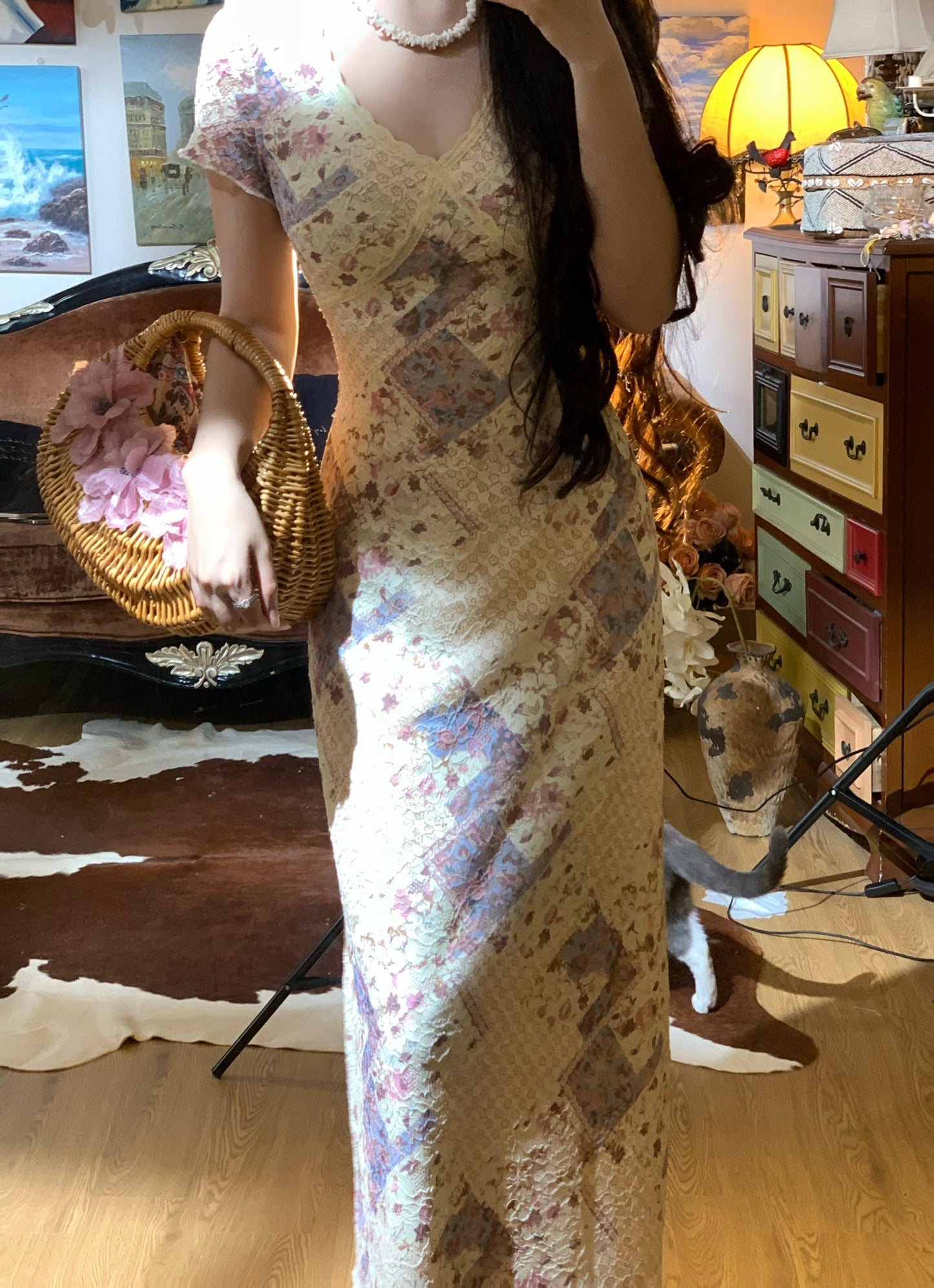 Secret Lace Stretch Lace Dress Elegant Slimming Spring Gown 2025 gunne sax vintage dress