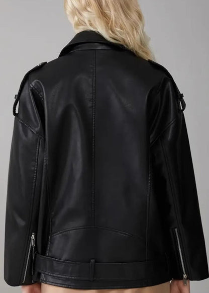 Oversized Faux Leather Biker Jacket