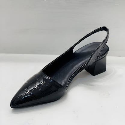 Women's Shiny Leather Closed-Toe Sandals – Block Heel Comfort
