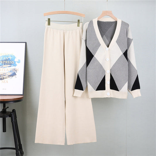 Apricot - Knitted Cardigan Fashion Two Piece Set