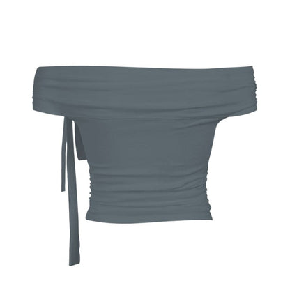 Off shoulder knotted ruched solid top
