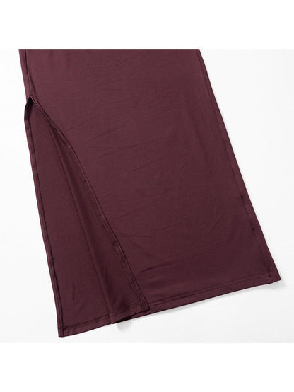 Burgundy One Shoulder High Waist Dress Asymmetric Dress