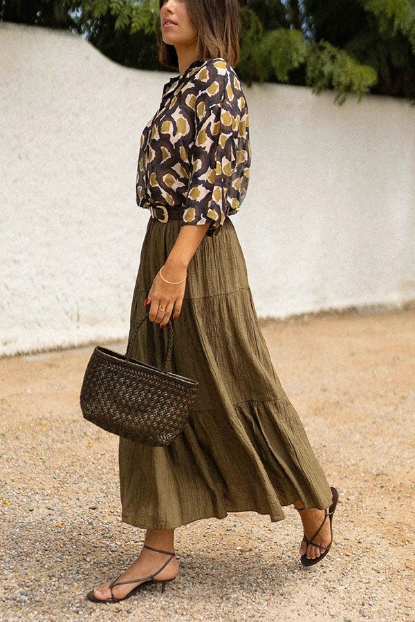 Solid Color Splicing Casual Vacation Maxi Skirt