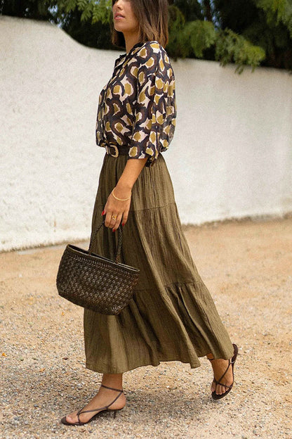 Solid Color Splicing Casual Vacation Maxi Skirt
