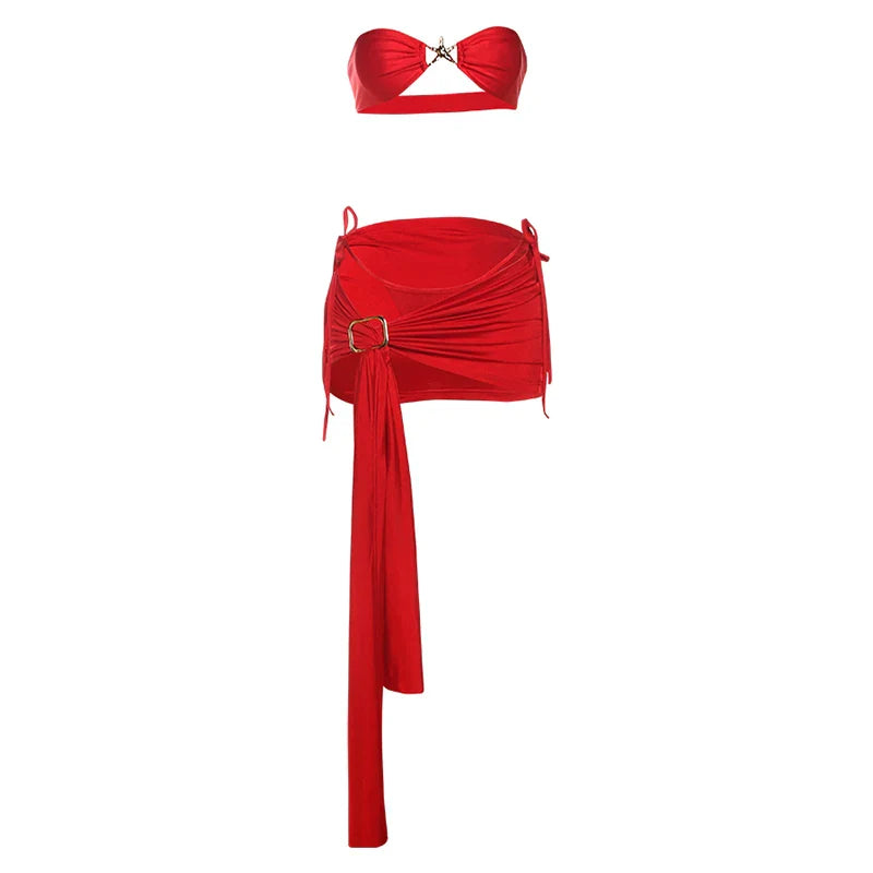Starfish Detail Three-Piece Skirt Set in Red